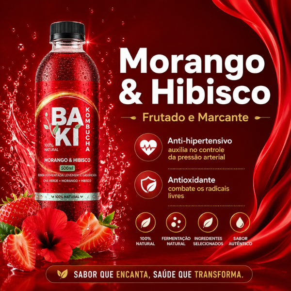 kombucha morango e hibisco